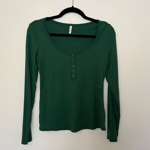 Halara Green Henley Long Sleeve Top